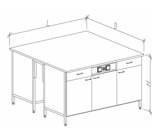 Стол-тумба островной на основе столов-тумб металлических с дверками, ящиками и розетками 1200 СТОкгм-М с/я.р.